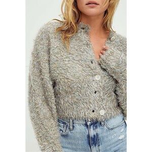 FREE PEOPLE rare FP One Zoe Metallic Fuzzy Cardigan Size Medium Like New